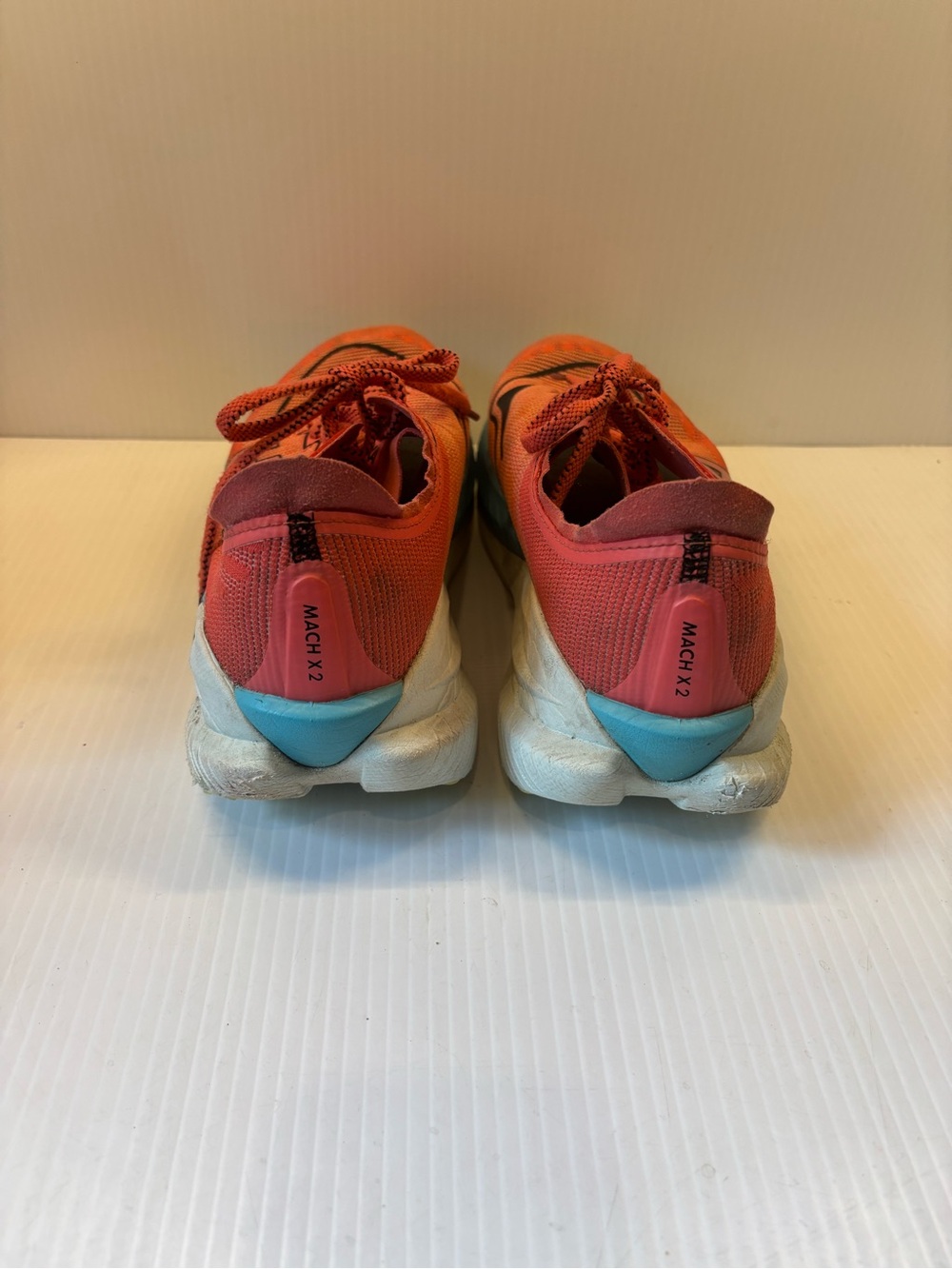 Hoka Men's Coral-Orange and Aqua Road Running Shoes - Picture 2 of 5